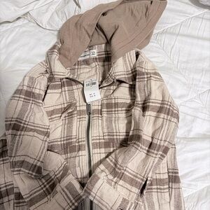 Plaid flannel Zip-Up Hoodie shacket